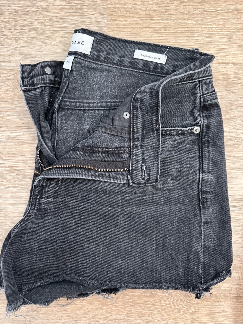 Frame Denim High-Rise Washed Black Denim Shorts
Frame Le Simone shorts